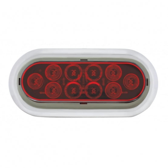 10 LED 6" Oval Light With Bezel (Stop, Turn & Tail) - Red LED/Red Lens