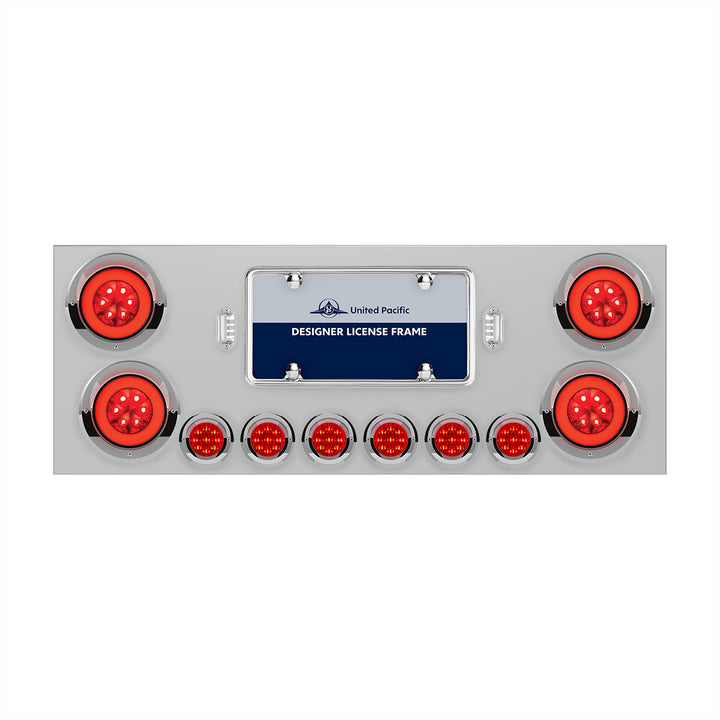 SS Rear Center Panel With 4X 21 LED 4" GloLight &amp; 6X 9 LED 2" Lights &amp; Visors-Red LED &amp; Lens