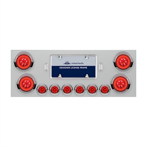 SS Rear Center Panel With 4X 21 LED 4" GloLight & 6X 9 LED 2" Lights & Visors-Red LED & Lens