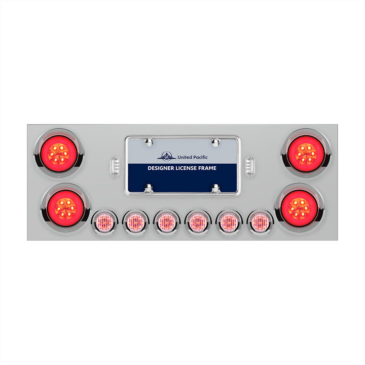 SS Rear Center Panel With 4X 21 LED 4" GloLight &amp; 6X 9 LED 2" Lights &amp; Visors-Red LED/Clear Lens