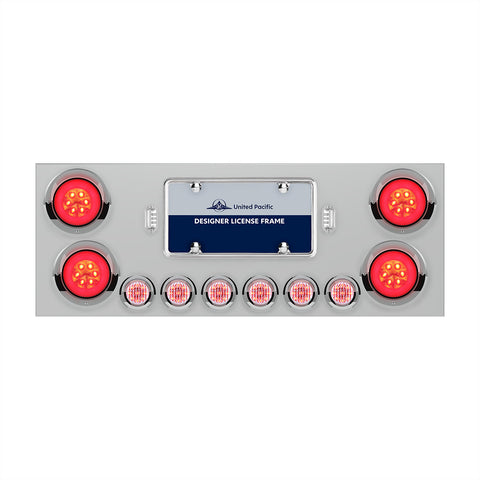 SS Rear Center Panel With 4X 21 LED 4" GloLight & 6X 9 LED 2" Lights & Visors-Red LED/Clear Lens