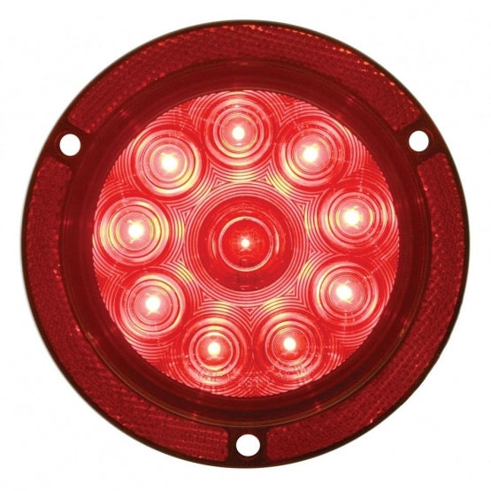 10 LED 4" Round Reflex Flange Mount Light (Stop, Turn &amp; Tail) - Red LED/Red Lens