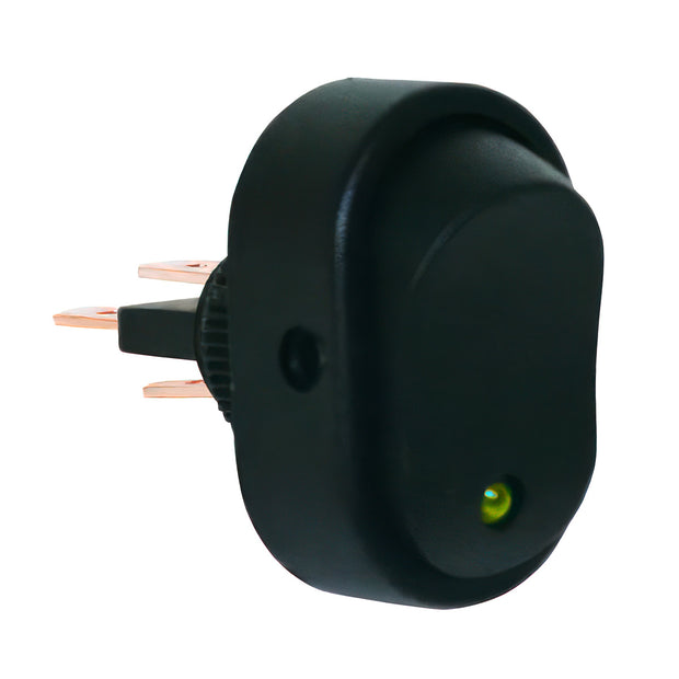 Green LED Oval Rocker 16 Amp 12V On/Off 1/2" Dia. 1 Pc.