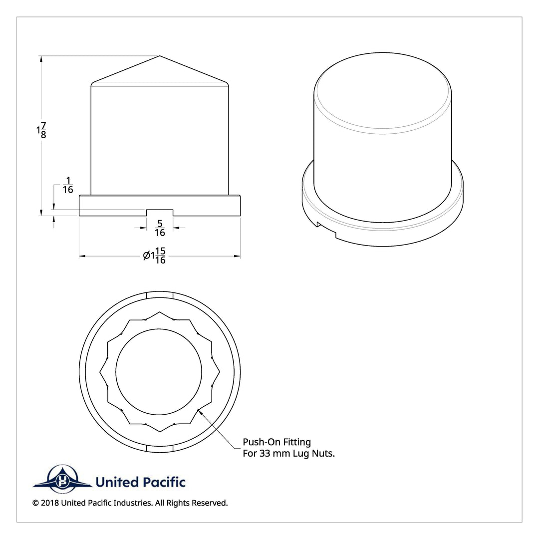 33mm X 1-7/8" Chrome Plastic Pointed Nut Covers - Push-On (10-Pack)