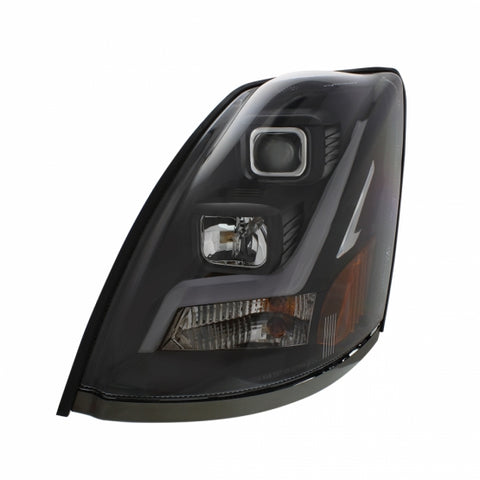 Blackout Projection Headlight With LED Position Light Bar For 2003-2017 Volvo VN/VNL - Driver