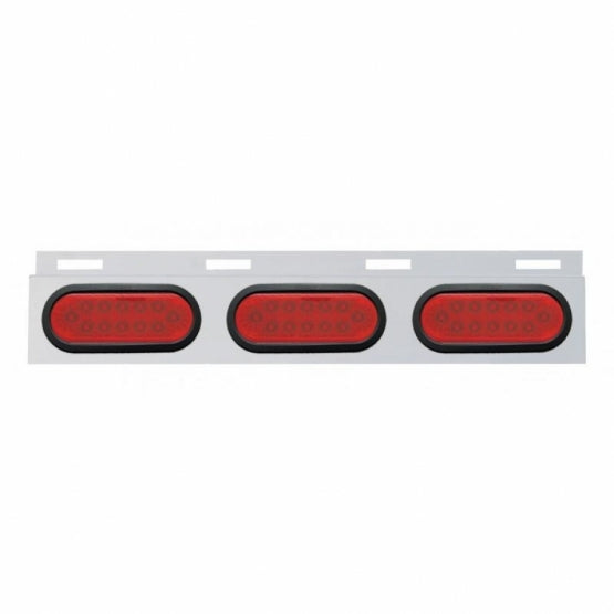 Stainless Top Mud Flap Plate With Three 12 LED Lights &amp; Grommet - Red LED/Red Lens (Each)