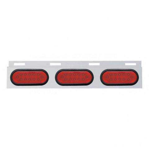 Stainless Top Mud Flap Plate With Three 12 LED Lights & Grommet - Red LED/Red Lens (Each)