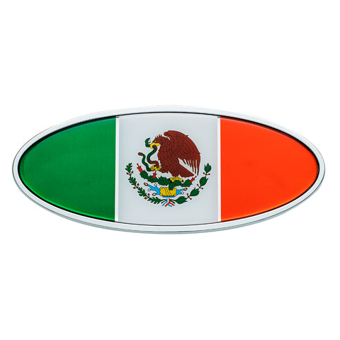 Chrome Die Cast Oval Emblem - Mexico Flag