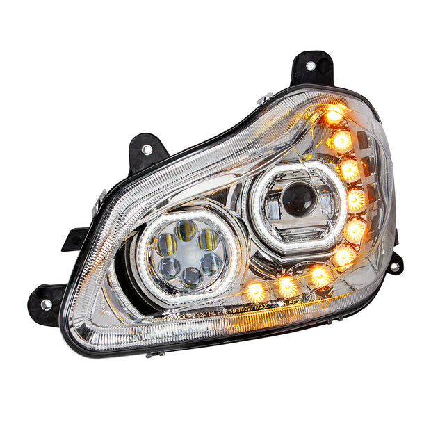 Chrome 10 LED Headlight for 2013-2021 Kenworth T680 - Driver Side
