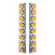 SS Front Air Cleaner Bracket With 16X 9 LED 2" Reflector Lights & Visors For Peterbilt -Amber LED & Lens