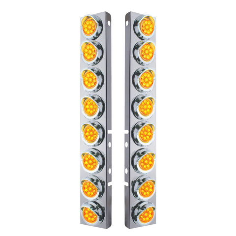 SS Front Air Cleaner Bracket With 16X 9 LED 2" Reflector Lights & Visors For Peterbilt -Amber LED & Lens
