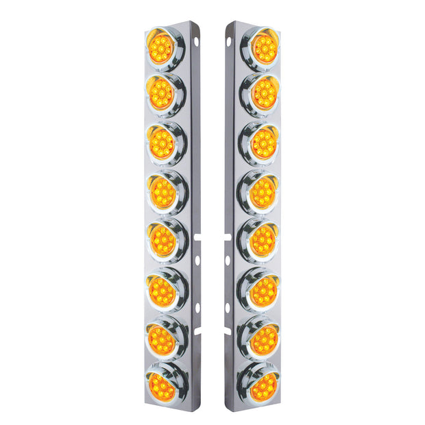 SS Front Air Cleaner Bracket With 16X 9 LED 2" Reflector Lights & Visors For Peterbilt -Amber LED & Lens