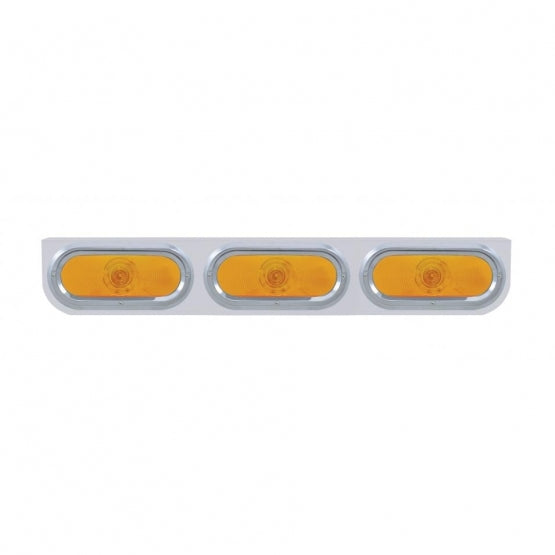 Stainless Light Bracket With 3X 6" Oval Lights &amp; Visors - Amber Lens