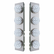 SS Front Air Cleaner Bracket With 8X 17 Amber LED Dual Function Reflector Lights & SS Bezels For Peterbilt-Clear Lens