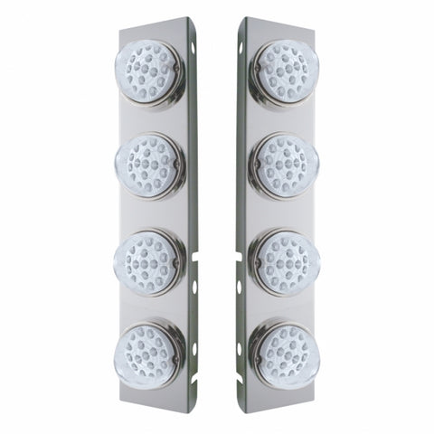 SS Front Air Cleaner Bracket With 8X 17 Amber LED Dual Function Reflector Lights & SS Bezels For Peterbilt-Clear Lens