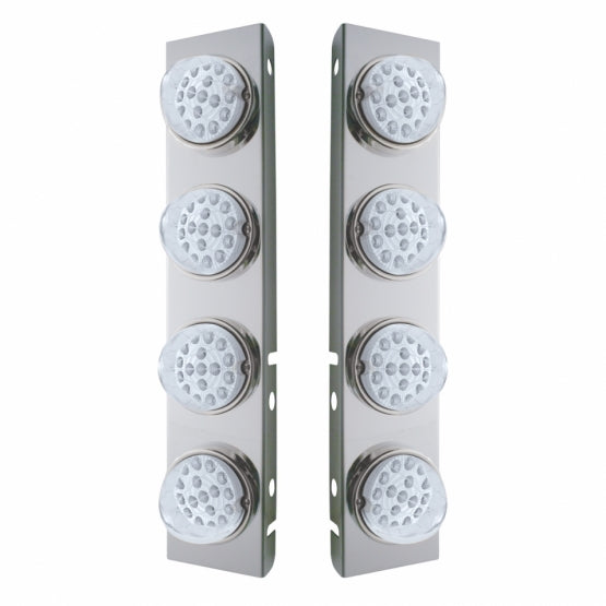 SS Front Air Cleaner Bracket With 8X 17 Amber LED Dual Function Reflector Lights & SS Bezels For Peterbilt-Clear Lens