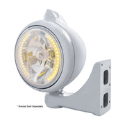 Chrome Guide 682-C Headlight H4 With Amber LED & Original Style LED Signal - Clear Lens