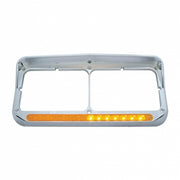 Rectangular Dual Headlight Bezel With Visor And LED Sequential Light Bar (Driver) - Amber LED/Amber Lens