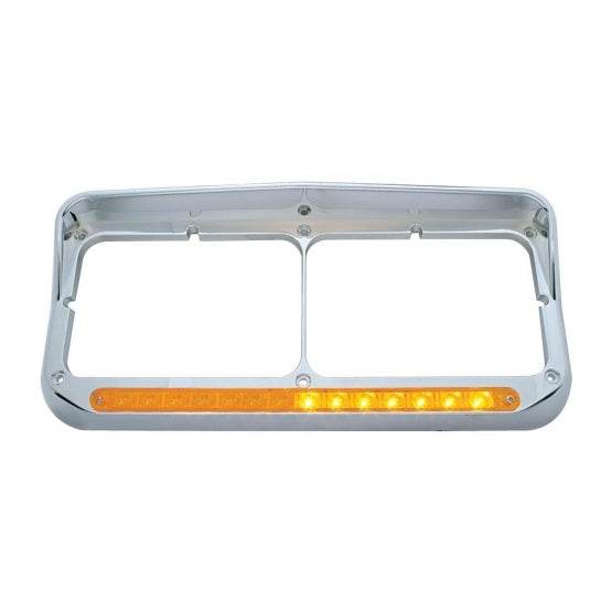 Rectangular Dual Headlight Bezel With Visor And LED Sequential Light Bar (Driver) - Amber LED/Amber Lens