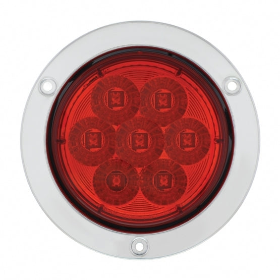 7 LED 4" Round SS Flange Light (Stop, Turn &amp; Tail) - Red LED/Red Lens