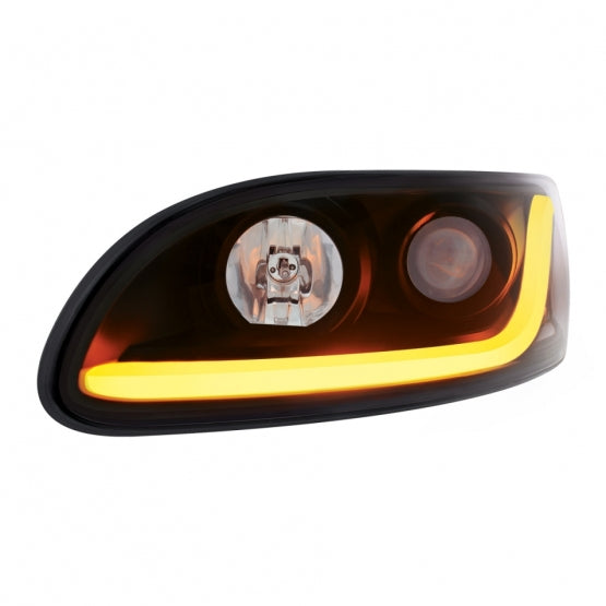 Black Projection Headlight W/LED Dual Function Light Bar For PB 386 (2005-2015) & 387 (1999-2010) - Driver
