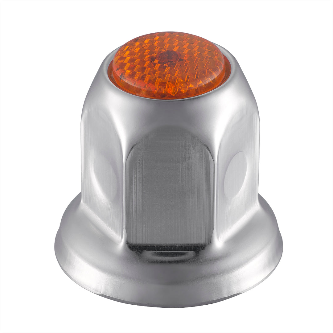 33mm X 2" Chrome Steel Reflector Nut Cover With Flange - Amber