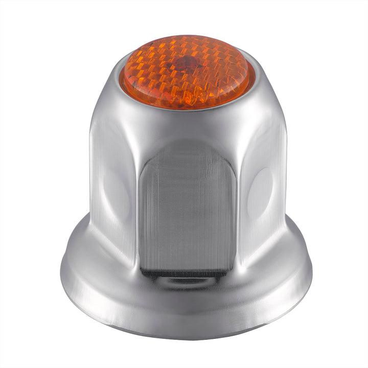 33mm X 2" Chrome Steel Reflector Nut Cover With Flange - Amber