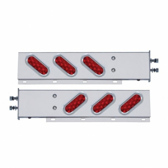 2-1/2" Bolt Pattern SS Spring Loaded Bar With 6 Oval 10 LED Lights & Visors -Red LED & Lens (Pair)