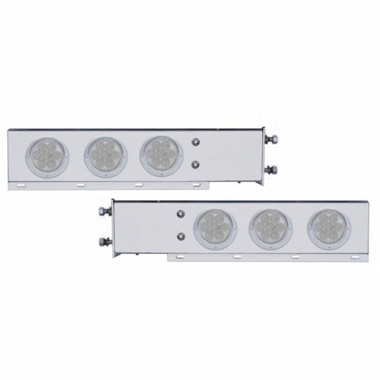 3-3/4" Bolt Pattern Chrome Spring Loaded Bar With 6X 4" 7 Red LED Lights &amp; Visors - Clear Lens (Pair)