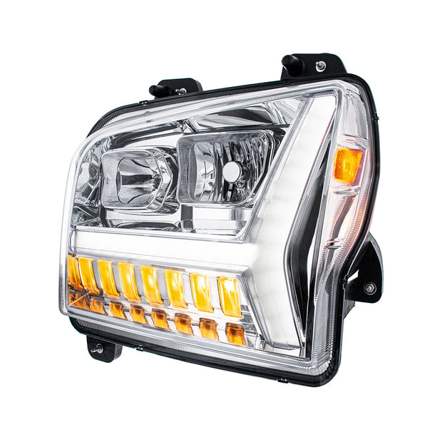 Chrome Headlight With LED DRL Light Bar & Turn Signal For 2018-2024 Kenworth W990-Driver