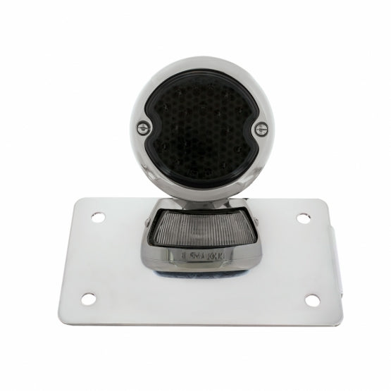Chrome Horizontal Side Mount License Bracket For Motorcycle With 1933-36 Ford Style LED Tail Light
