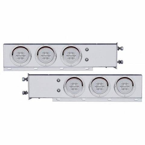3-3/4" Bolt Pattern Deluxe SS Spring Loaded Bar W/6X 21 Red LED 4" GloLight & Visors -Clear Lens (Pair)