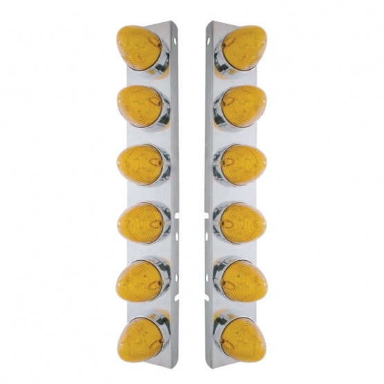 SS Front Air Cleaner Bracket With 12X 19 LED Beehive Lights &amp; Bezels For Peterbilt-Amber LED &amp; Lens