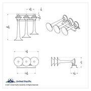 3 Trumpets Horizontal Chrome Train Horn - Right
