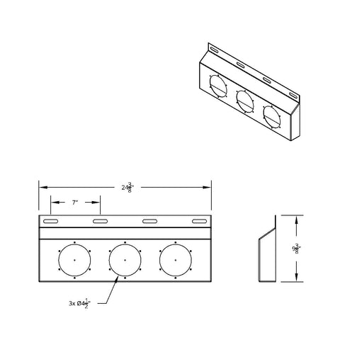 Stainless Top Mud Flap Bracket - Three 4" Light Cutout (Each)