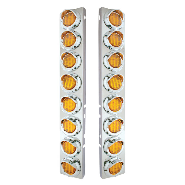 SS Front Air Cleaner Bracket With 16X 9 LED 2" Lights & Visors For Peterbilt-Amber LED & Lens