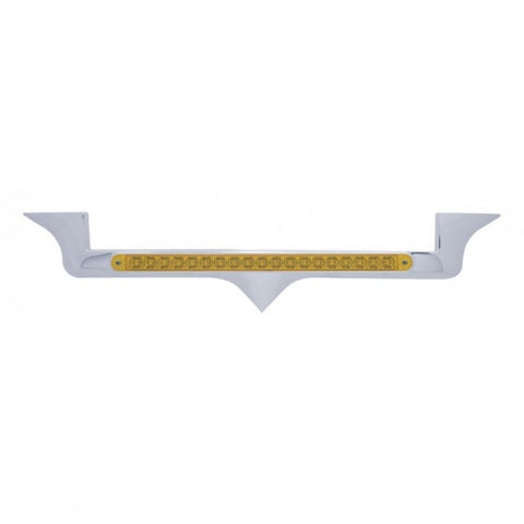 Chrome Hood Emblem Trim With 19 LED Reflector Light Bar For Kenworth - Amber LED/Amber Lens
