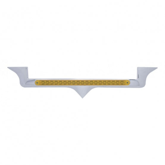 Chrome Hood Emblem Trim With 19 LED Reflector Light Bar For Kenworth - Amber LED/Amber Lens