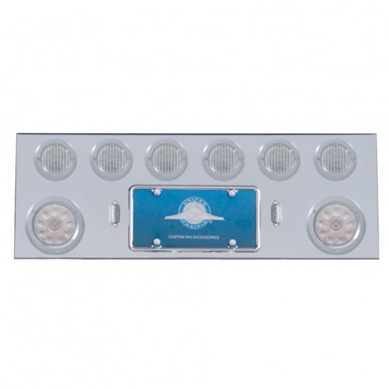 SS Rear Center Panel With 2X 10 LED 4" Lights & 6X 13 LED 2-1/2" Lights & Bezels -Red LED/Clear Lens
