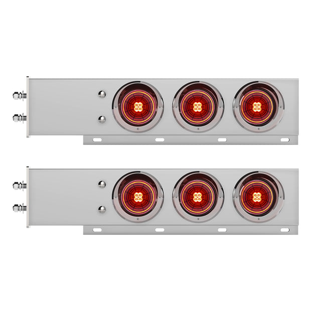2-1/2" Bolt Pattern Chrome Spring Loaded Bar W/6X 4" 13 LED Abyss Lights & Visors - Red LED/Red Lens (Pair)