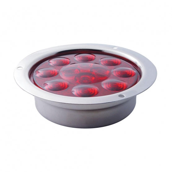 12 LED 4" Round Flange Mount Light (Stop, Turn &amp; Tail) - Red LED/Red Lens