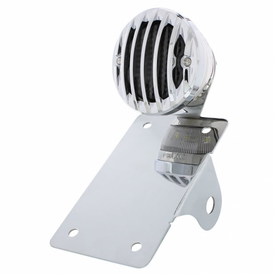 Motorcycle LED "Bobber" Style Vertical Tail Light With Chrome Grille Bezel-Smoke Lens