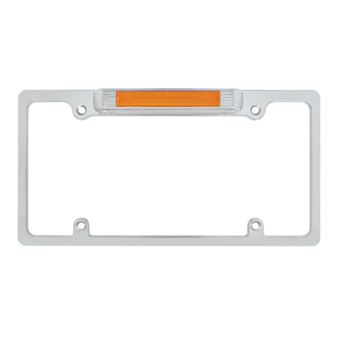 Chrome License Plate Frame With Auxiliary Light - Amber LED/Amber Lens