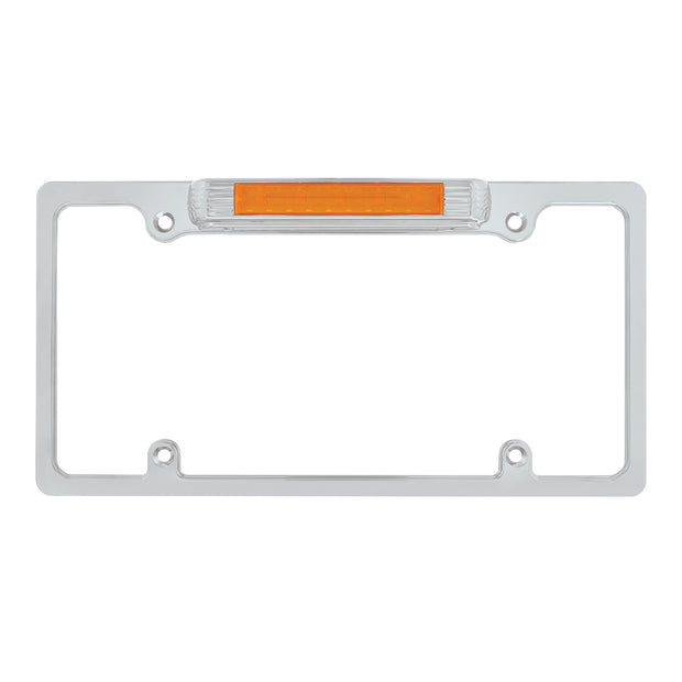 Chrome License Plate Frame With Auxiliary Light - Amber LED/Amber Lens