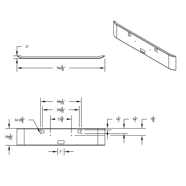 SS Clad Aluminum Bumper For 1982-2024 Kenworth W900 - Curved Ends