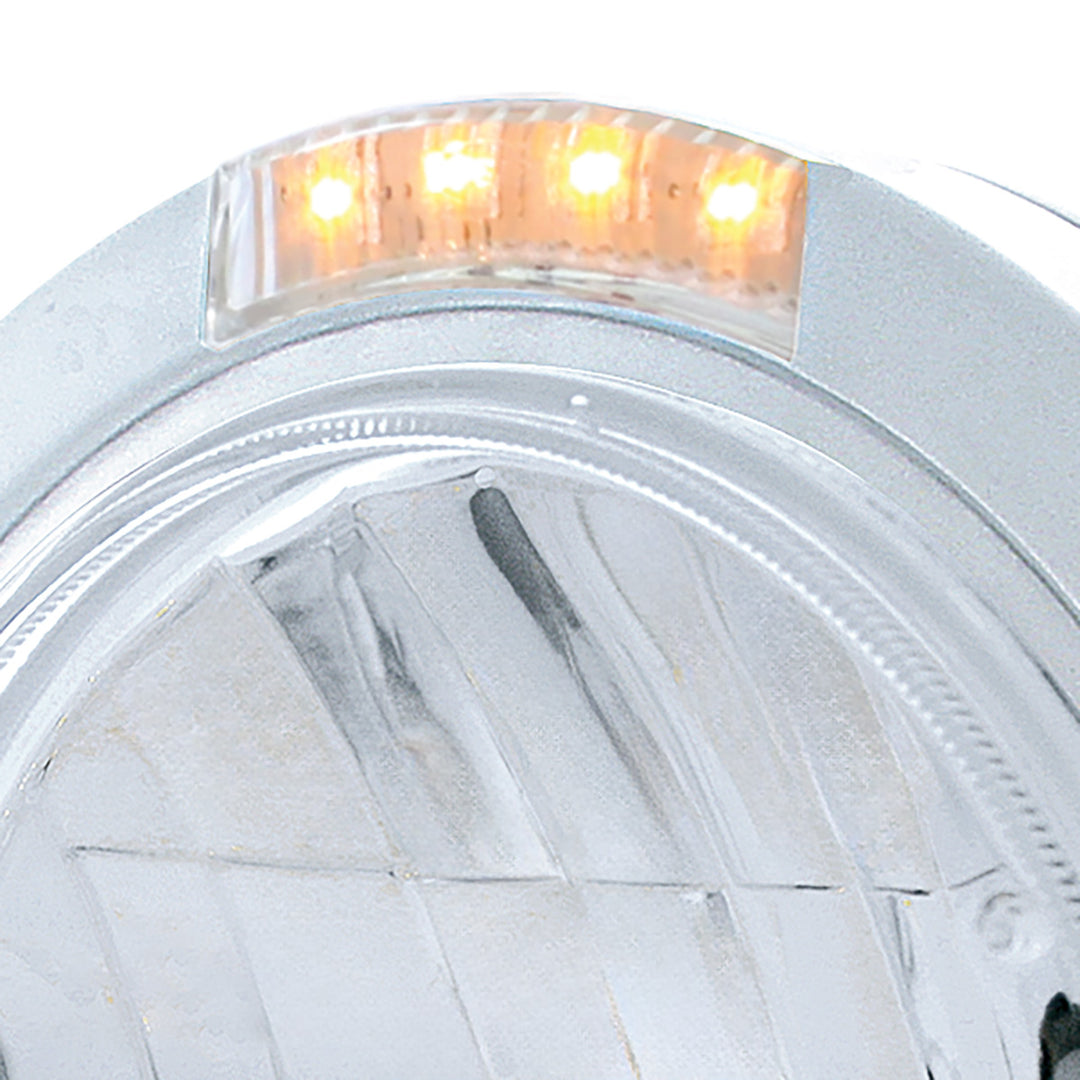 Stainless Steel Bullet Classic Headlight H4 With 10 Amber LED &amp; Dual Mode LED Signal - Clear Lens