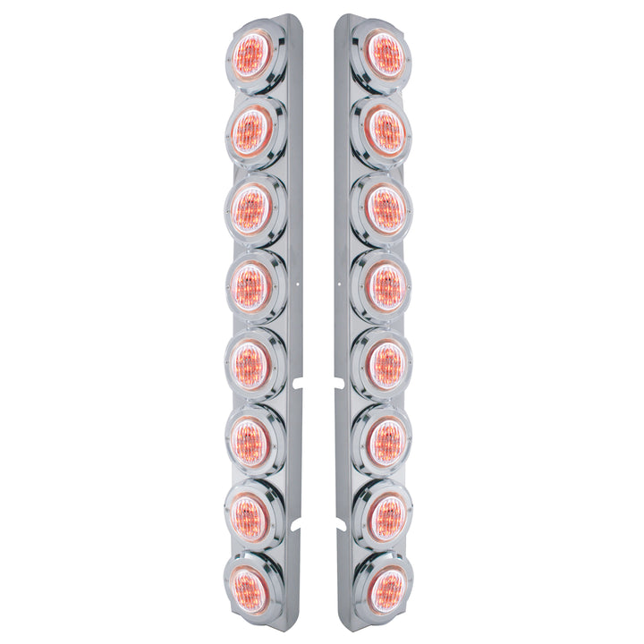 SS Rear Air Cleaner Bracket With 16X 9 LED 2" Lights &amp; Bezels For Peterbilt-Red LED/Clear Lens