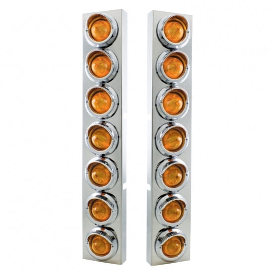 SS Front Air Cleaner Brkt With 14X 9 Amber LED 2" Beehive Lights &amp; Visors For KW Trucks -Amber Lens