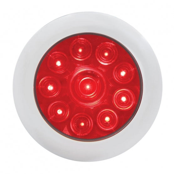 10 LED 4" Round Light With Bezel (Stop, Turn &amp; Tail) - Red LED/Red Lens