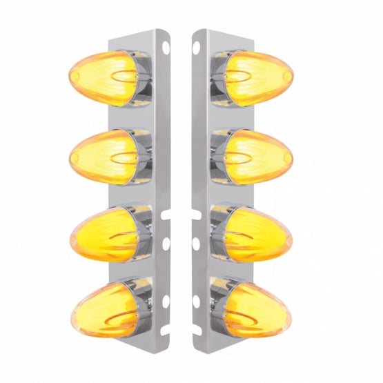 SS Front Air Cleaner Bracket With 8X 9 Amber LED Dual Function Watermelon GloLight For Peterbilt-Clear Lens